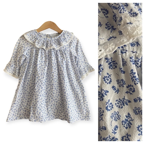 Frances Rose White Blue Floral Ruffle Collar Mary Margaret Dress 2t - Picture 1 of 16